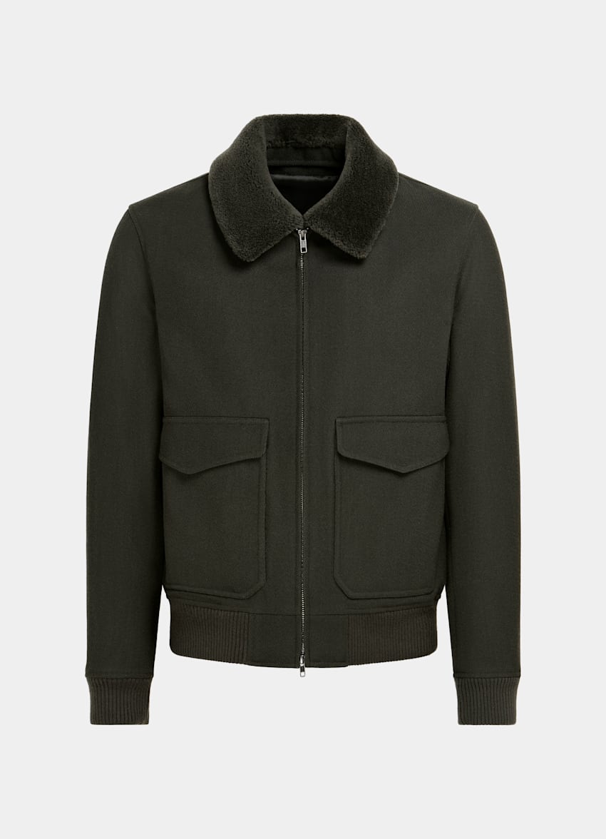 Dark Green Bomber Jacket in Pure Wool | SUITSUPPLY United Kingdom