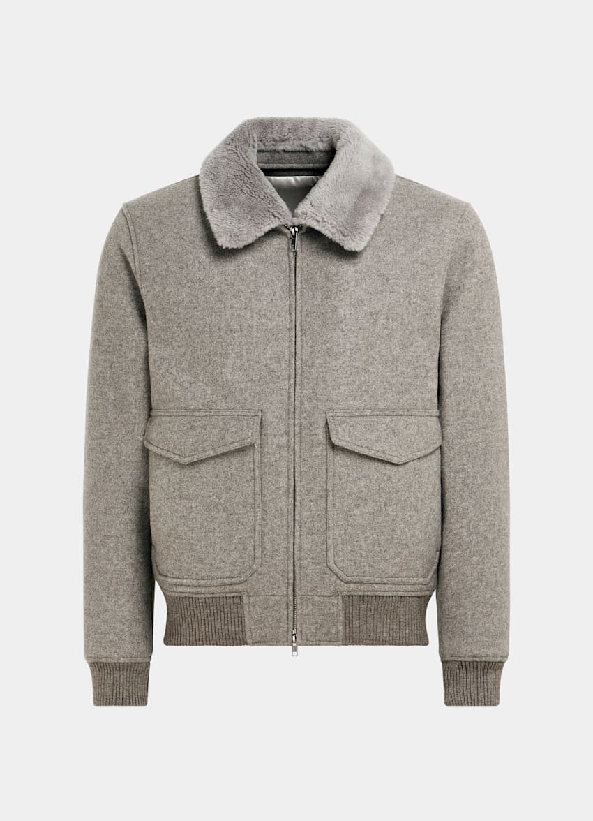 SUITSUPPLY Pure Wool Taupe Bomber Jacket