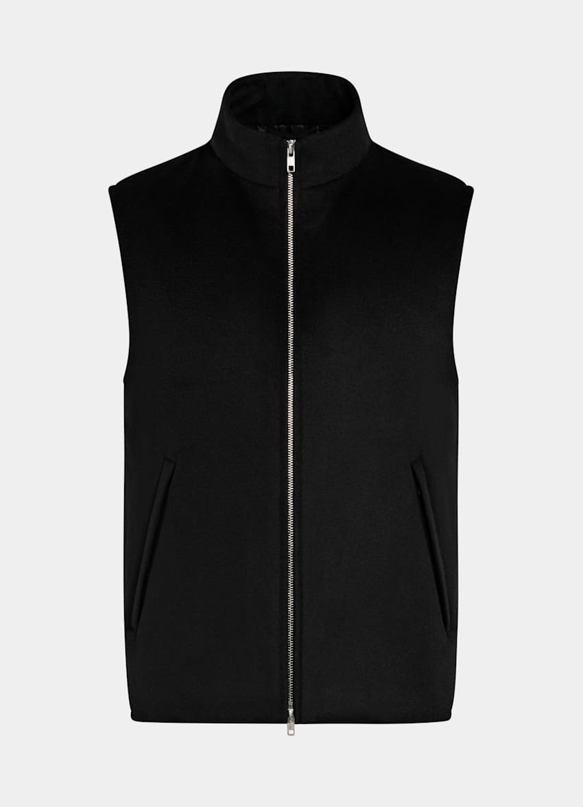 SUITSUPPLY Pure Cashmere by Colombo, Italy Black Padded Zip Vest