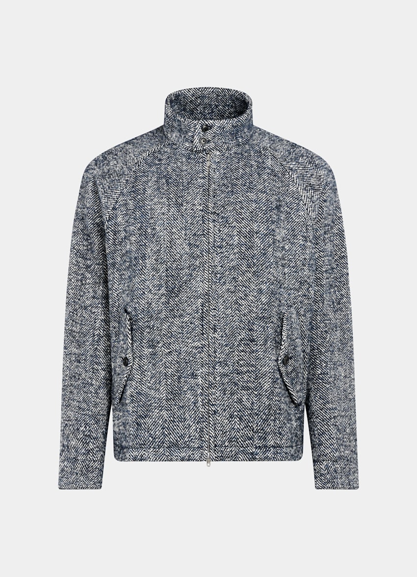 SUITSUPPLY Wool Blend by Emmetex, Italy Navy Herringbone Raglan Bomber Jacket