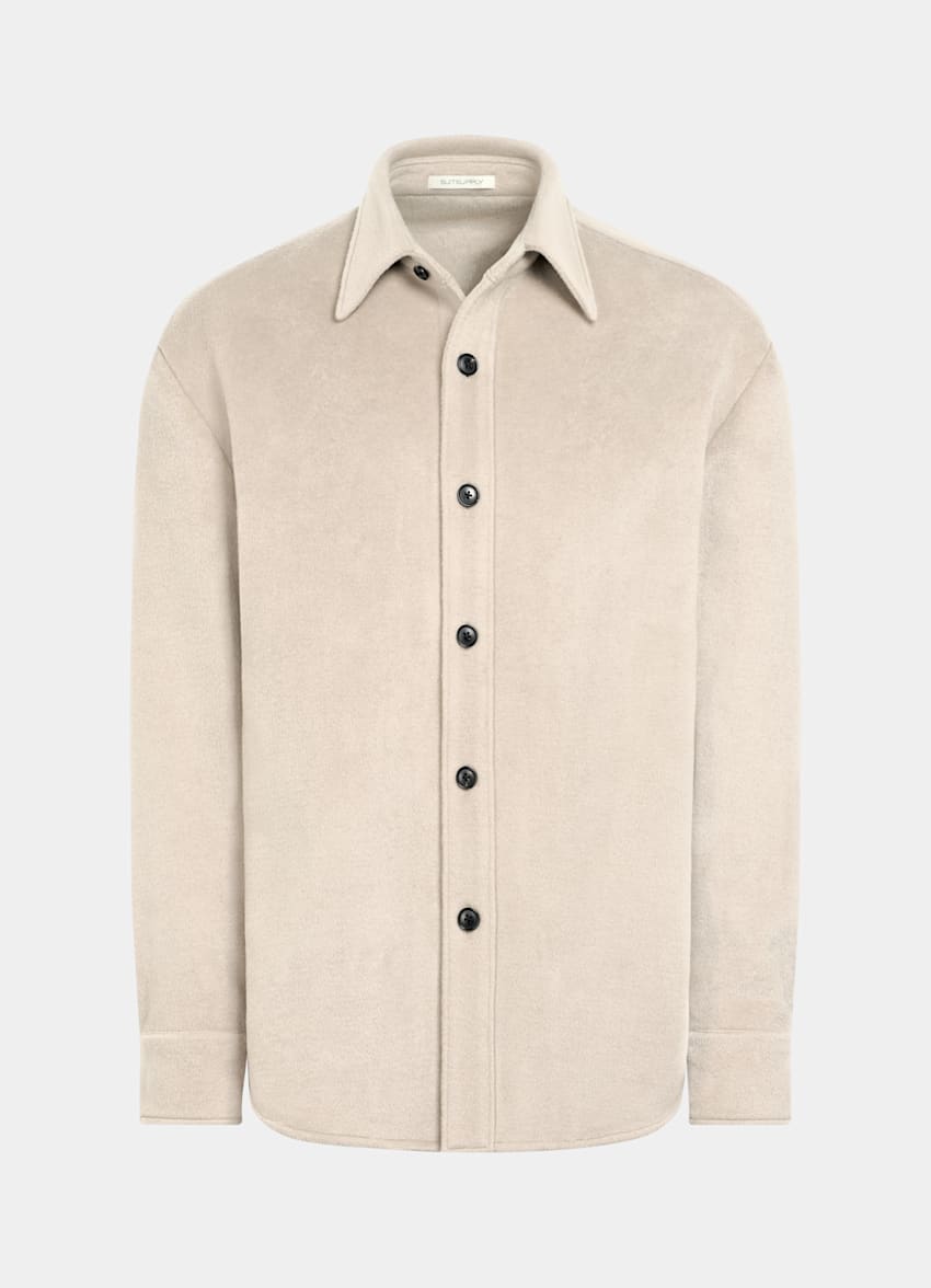 SUITSUPPLY Pura lana Giacca camicia taupe chiaro relaxed fit