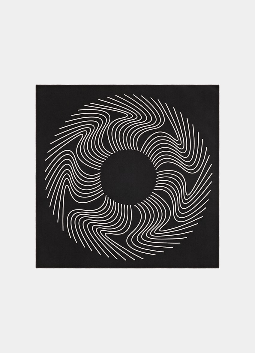 SUITSUPPLY Pure Silk Black Graphic Pocket Square