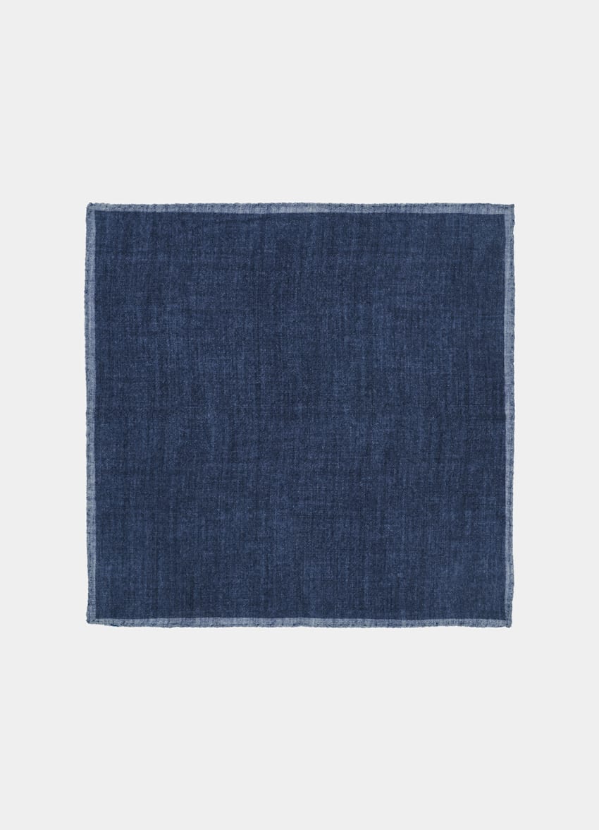 SUITSUPPLY Pure Wool by Silk Pro, Italy Blue Pocket Square