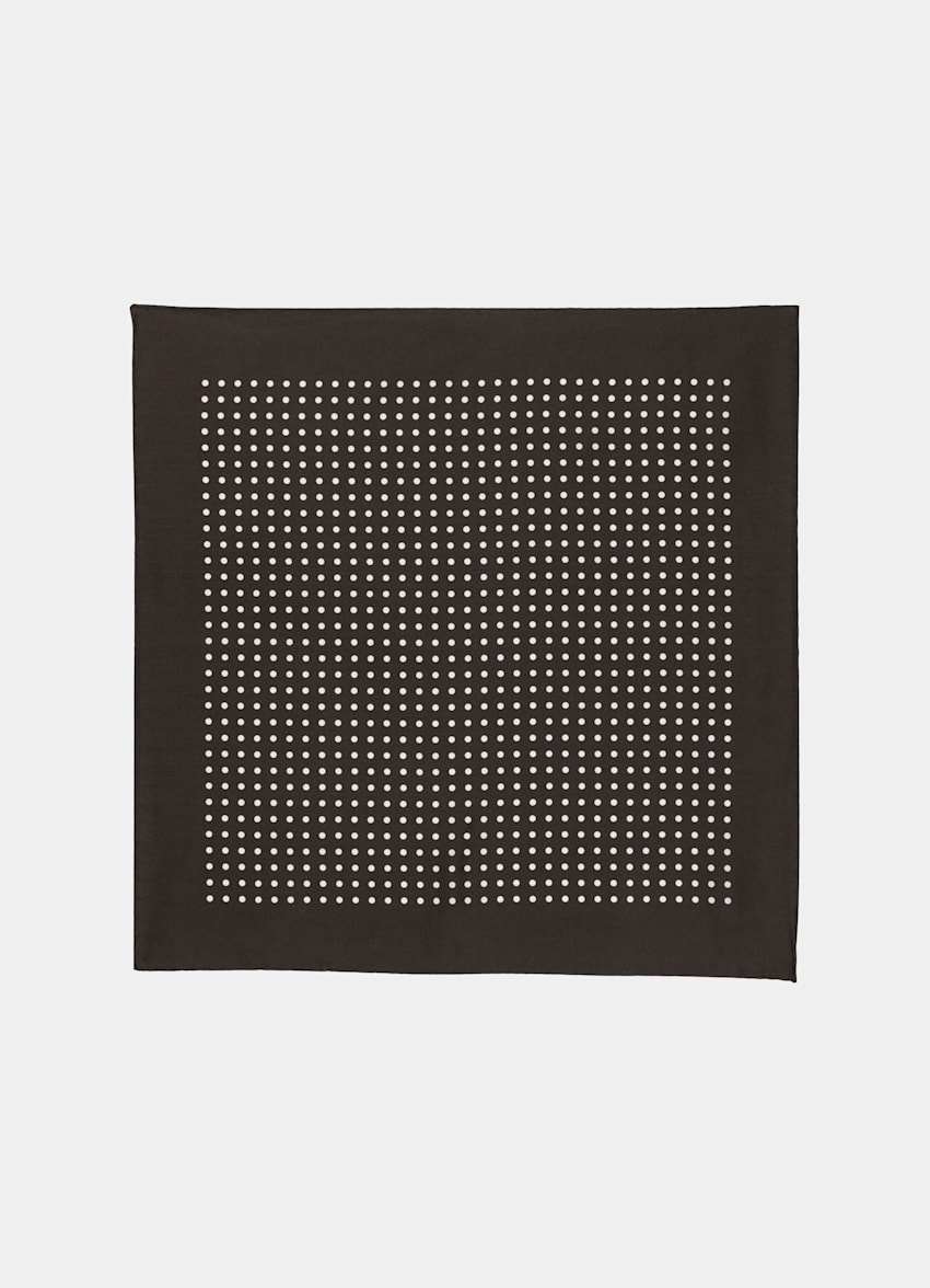 SUITSUPPLY Pure Silk by Silk Pro, Italy Dark Brown Dots Pocket Square