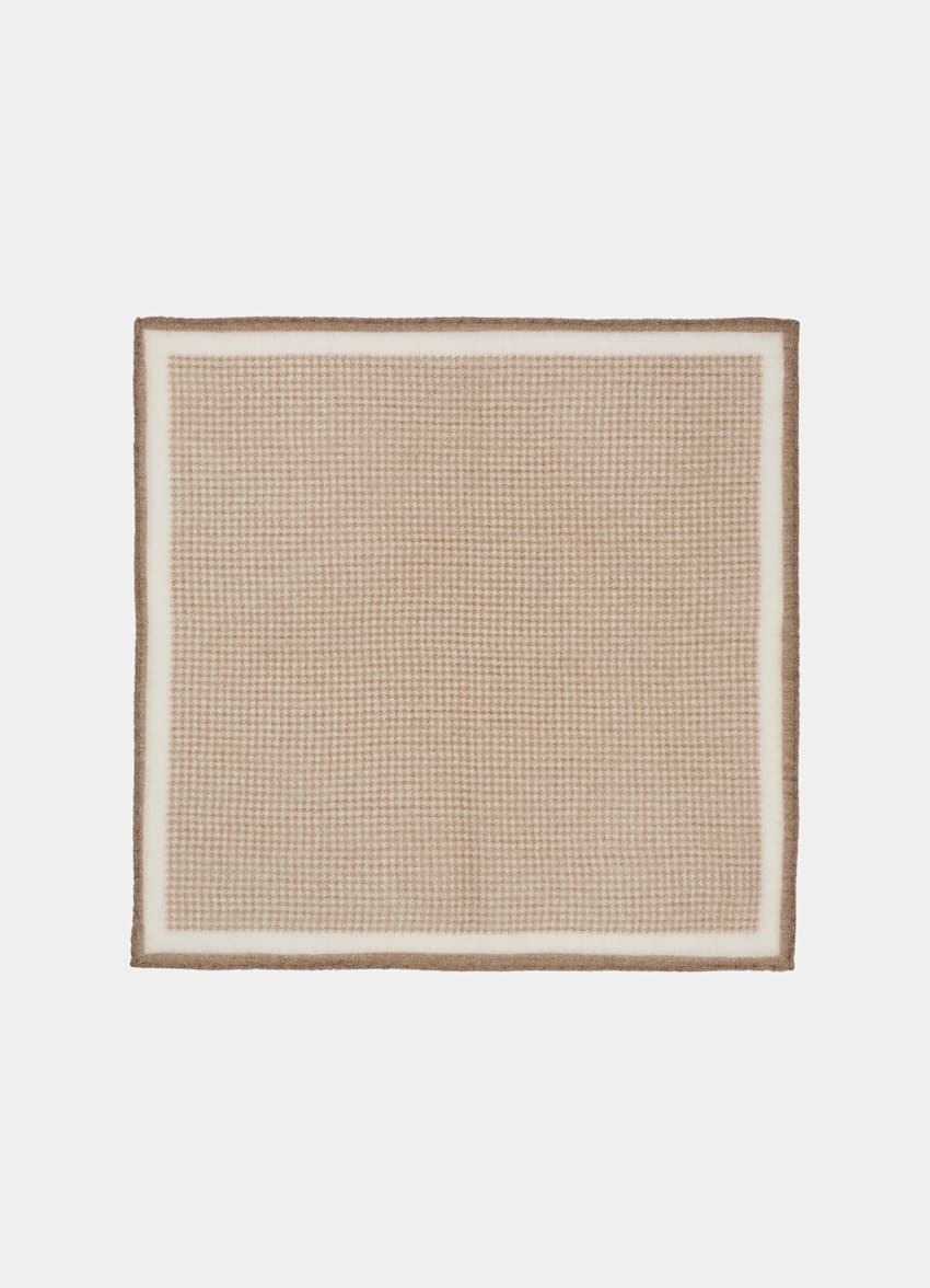 SUITSUPPLY Pure Wool by Silk Pro, Italy Light Brown Houndstooth Pocket Square