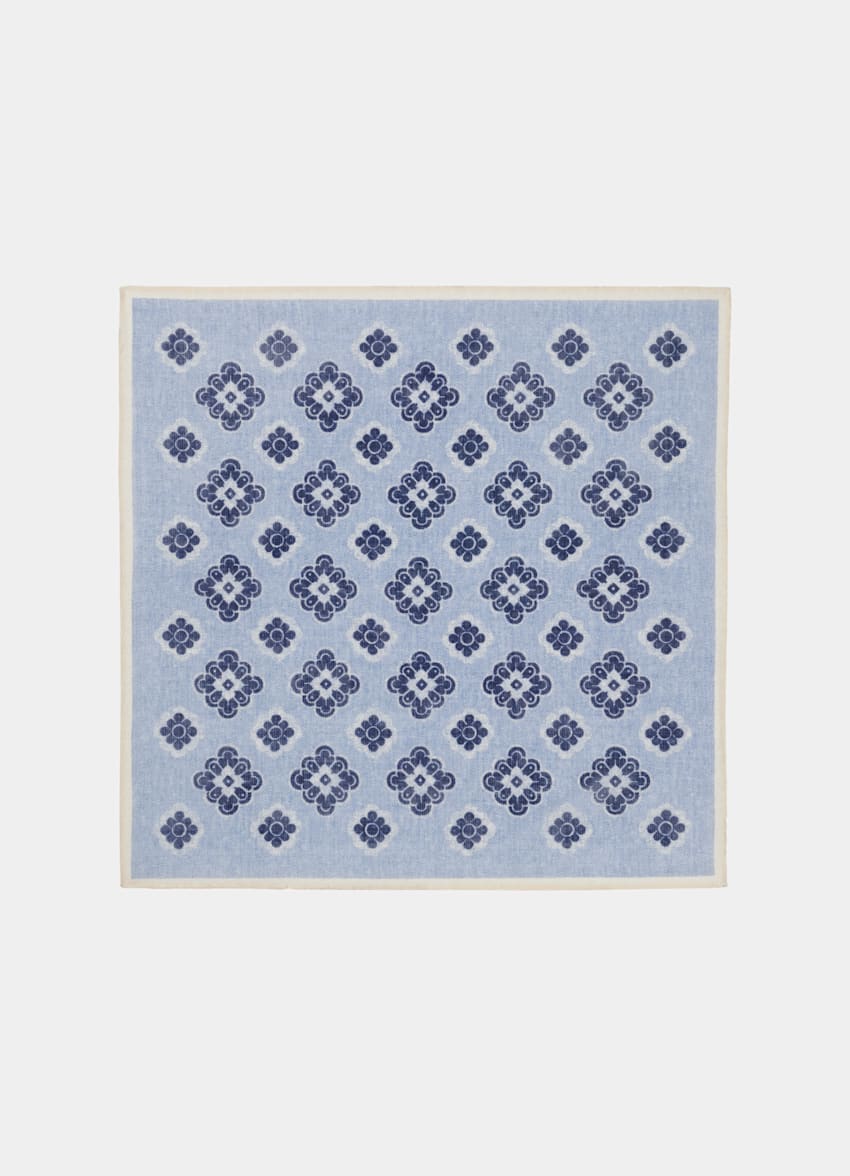 SUITSUPPLY 意大利 Silk Pro 生产的羊毛、丝绸面料 蓝色花卉口袋巾