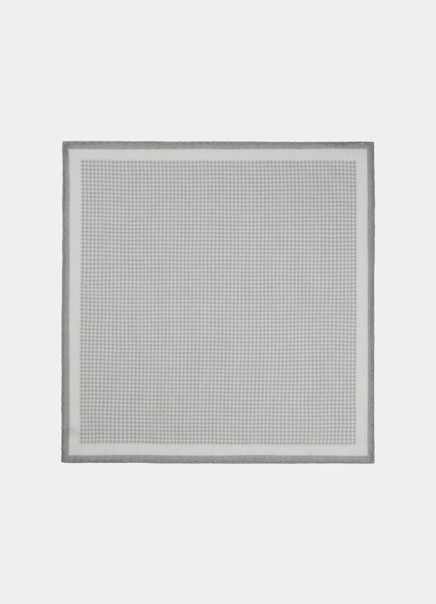 SUITSUPPLY Linen Cotton by Silk Pro, Italy Grey Houndstooth Pocket Square