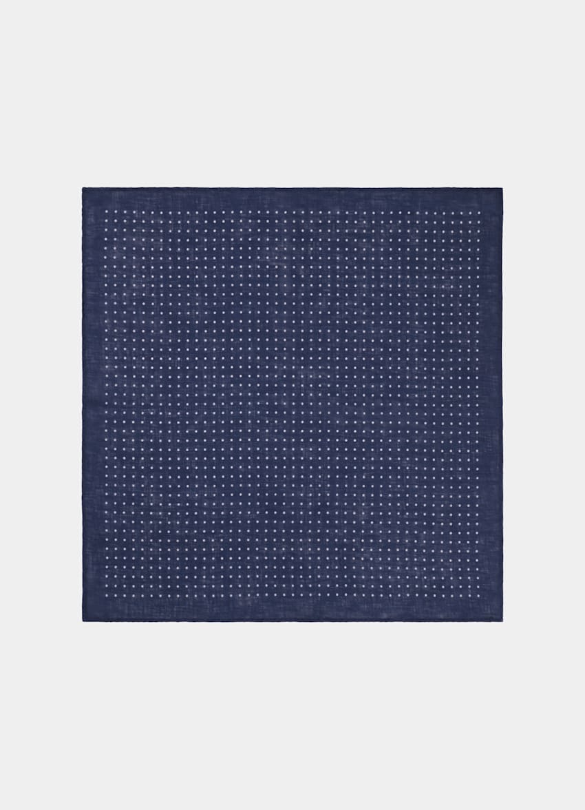 SUITSUPPLY Puro lino de Silk Pro, Italia Pañuelo de bolsillo azul marino a lunares