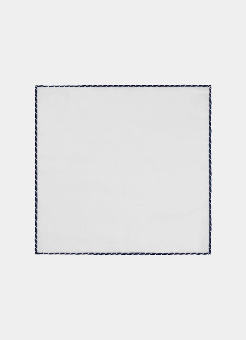 SUITSUPPLY Pure Linen by Silk Pro, Italy White Stitch Edge Pocket Square