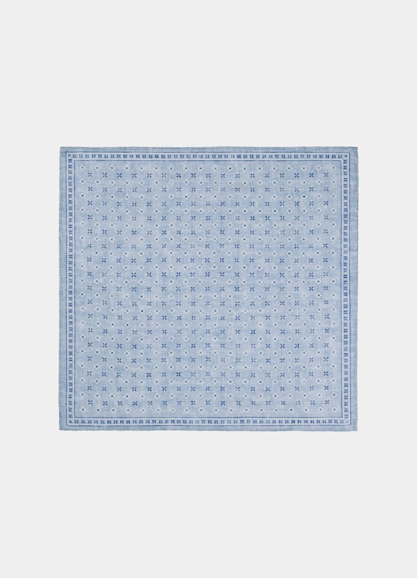 SUITSUPPLY Pure Linen by Silk Pro, Italy Light Blue Flower Pocket Square