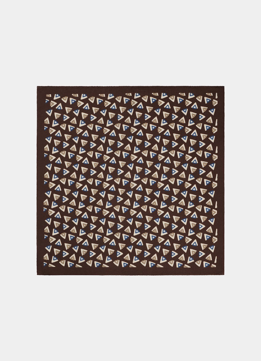 SUITSUPPLY Pure Silk by Silk Pro, Italy Brown Graphic Pocket Square