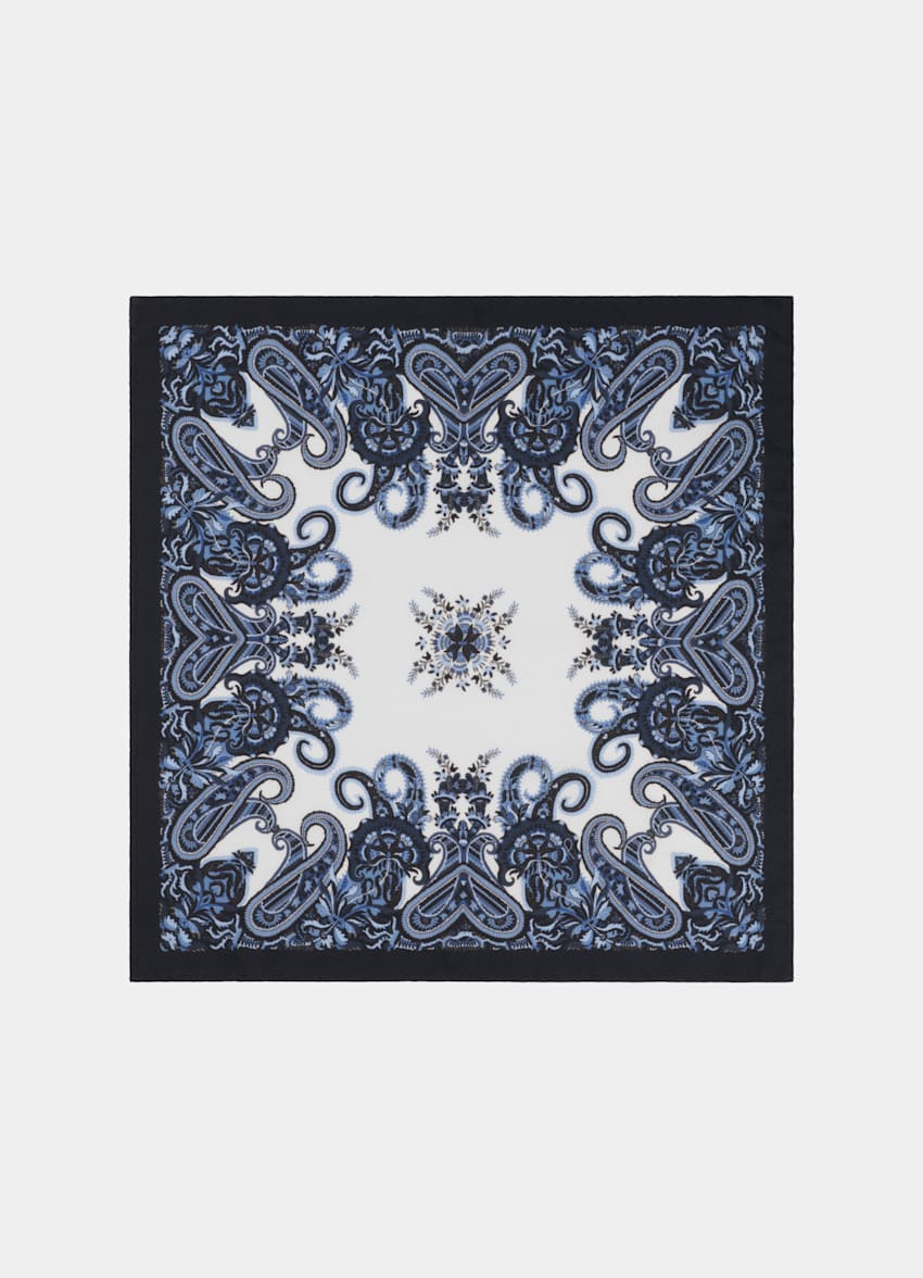 SUITSUPPLY Pure Silk by Bottinelli, Italy Navy Paisley Pocket Square