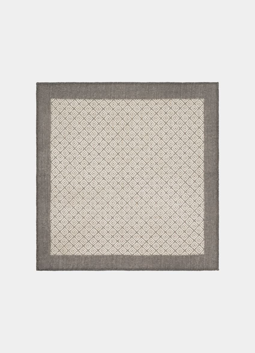 SUITSUPPLY Pure Schurwolle von Silk Pro, Italien Einstecktuch hellbraun Grafik-Muster