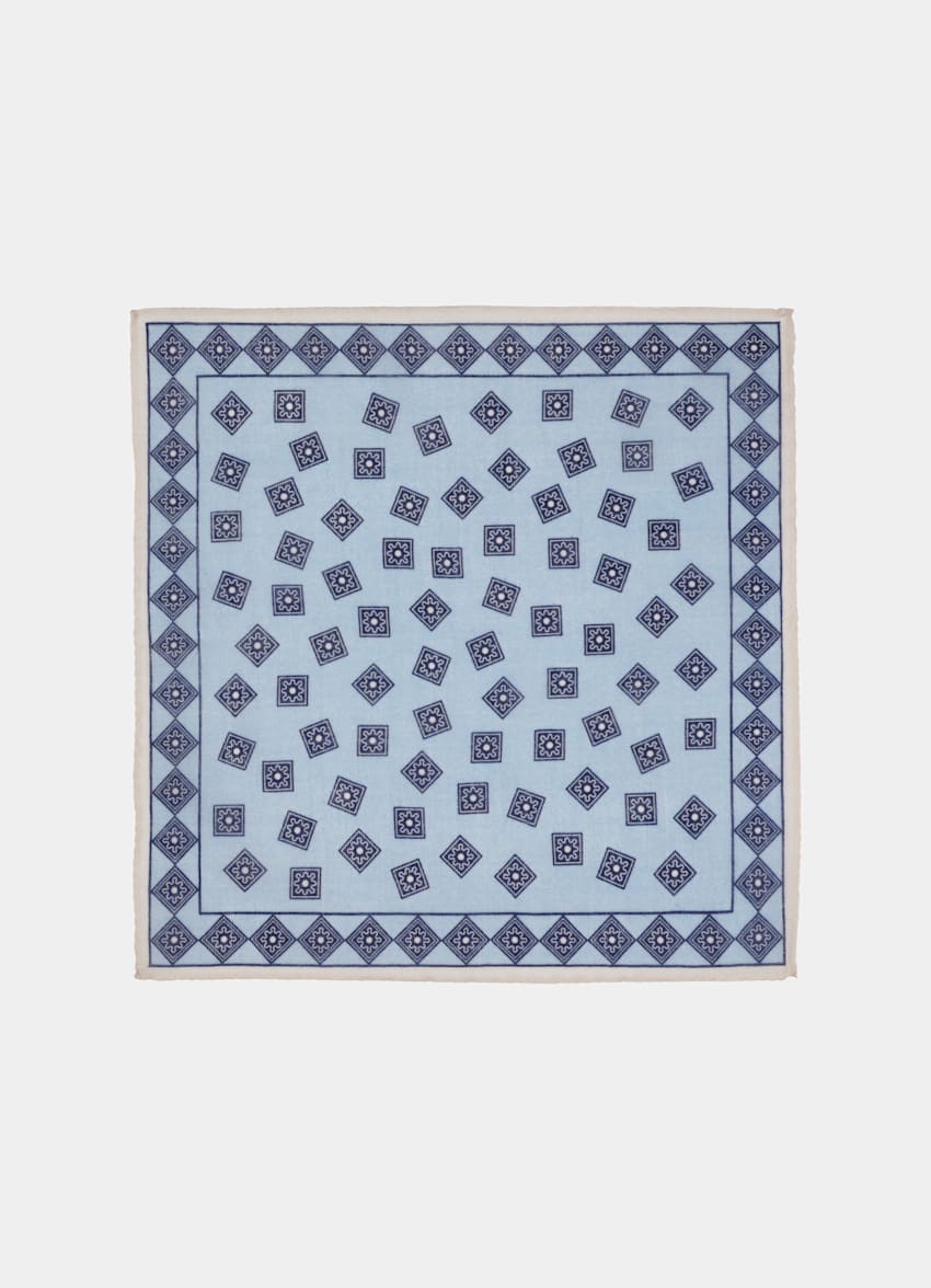 SUITSUPPLY Schurwolle Seide von Silk Pro, Italien Einstecktuch hellblau Grafik-Muster