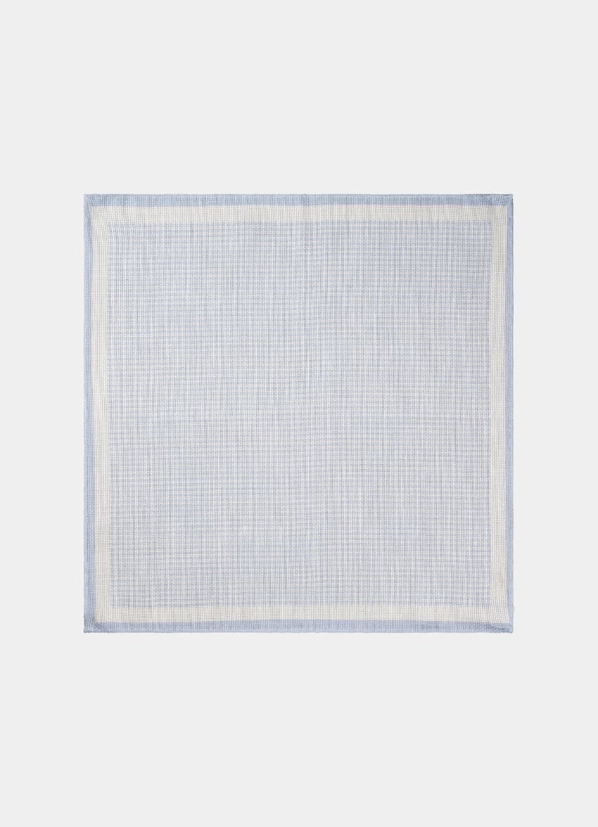 SUITSUPPLY Linen Cotton by Silk Pro, Italy Light Blue Graphic Pocket Square