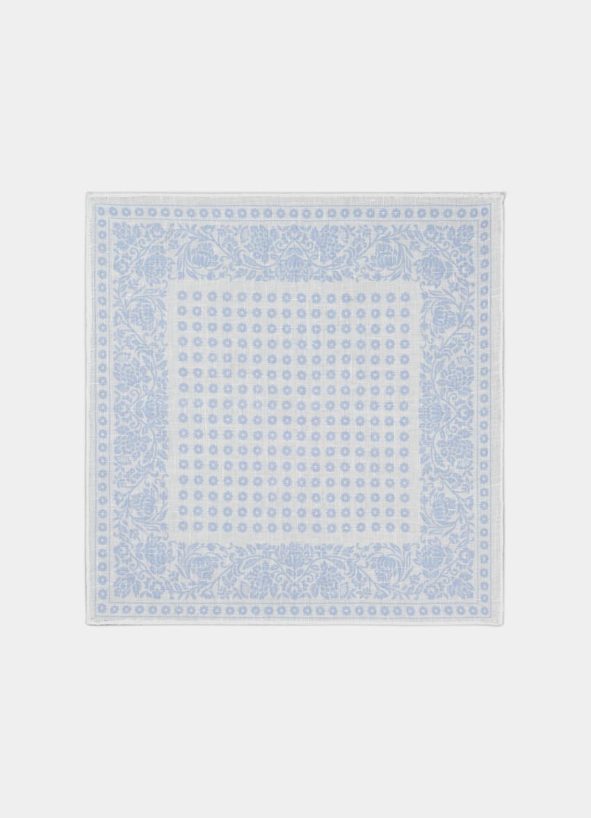 SUITSUPPLY Pur lin - Silk Pro, Italie Pochette blanc cassé motif graphique