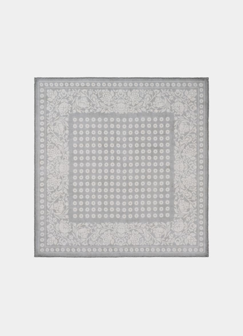 SUITSUPPLY Pure Linen by Silk Pro, Italy Light Grey Graphic Pocket Square
