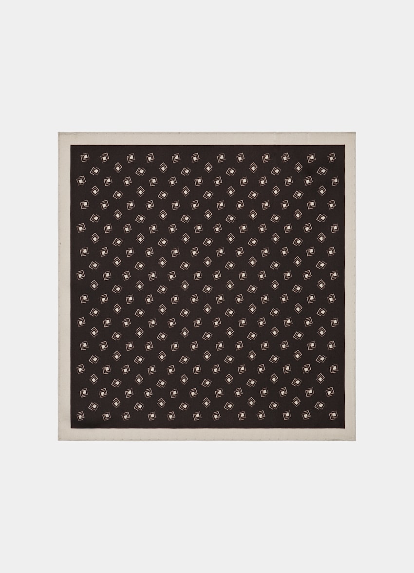 SUITSUPPLY Silk by Bottinelli, Italy Dark Brown Graphic Pocket Square