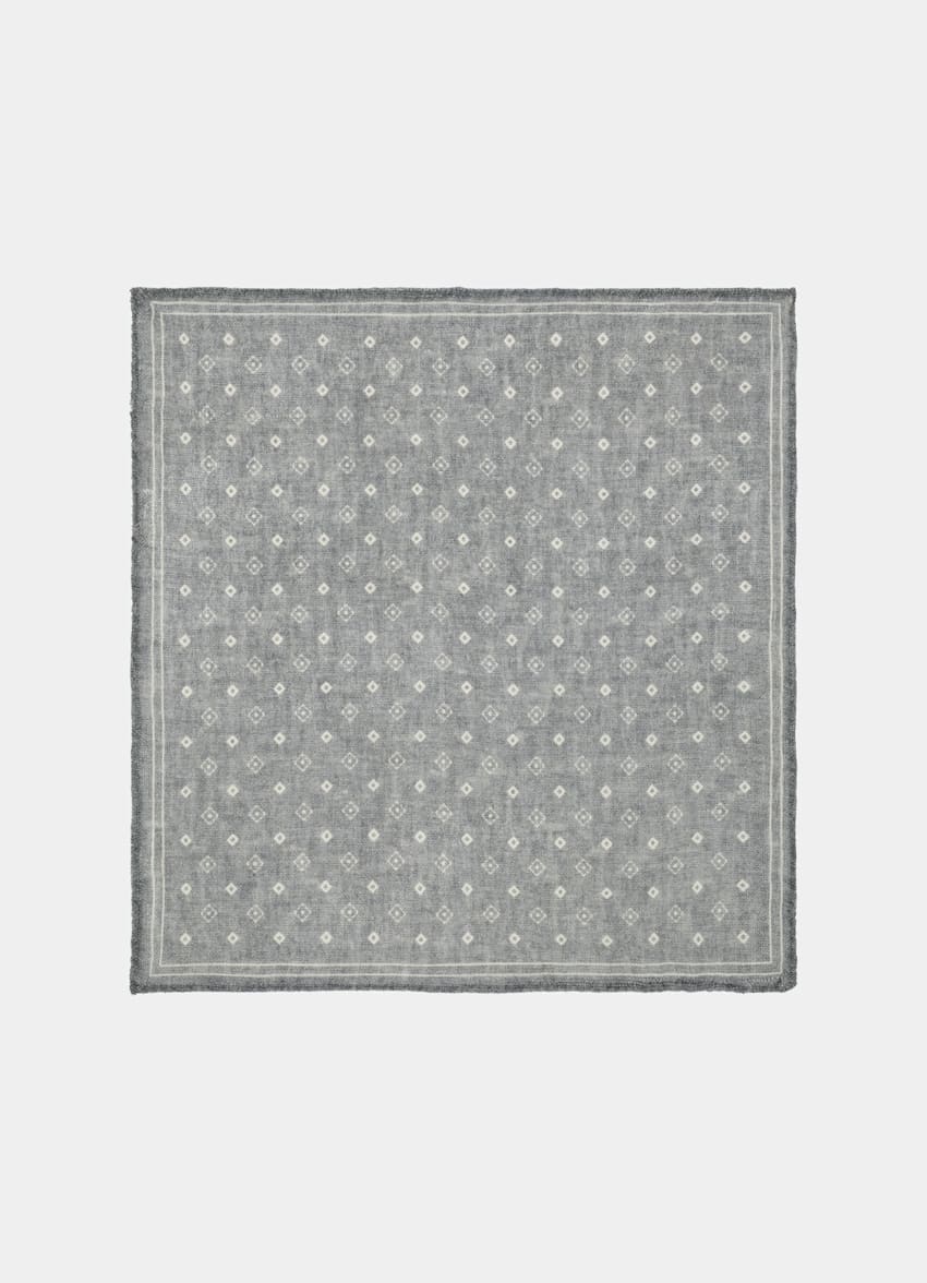 SUITSUPPLY Wool Silk by Silk Pro, Italy Light Grey Graphic Pocket Square