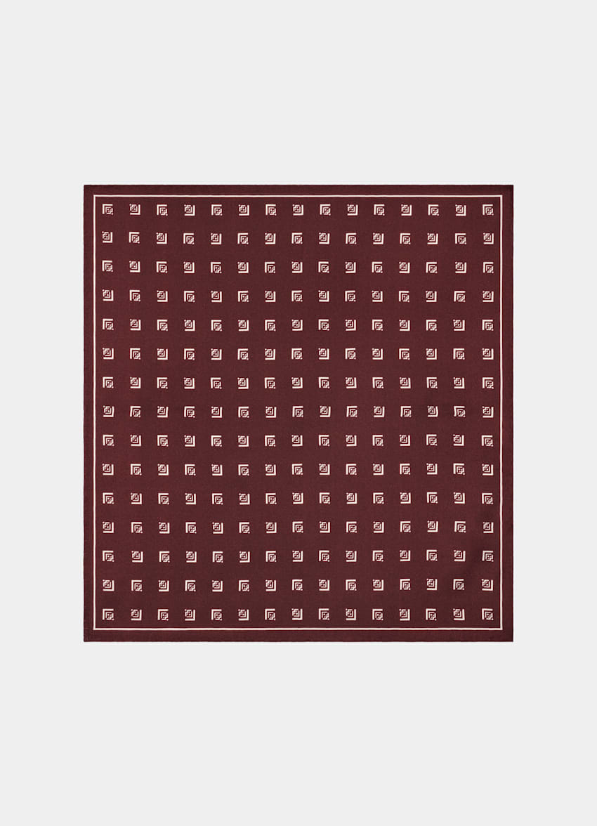 SUITSUPPLY Silk by Silk Pro, Italy Burgundy Graphic Pocket Square