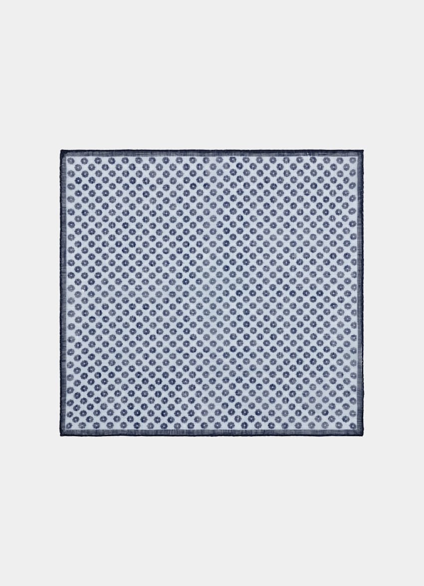 SUITSUPPLY Pure Silk by Fermo Fossati, Italy Light Blue Graphic Pocket Square