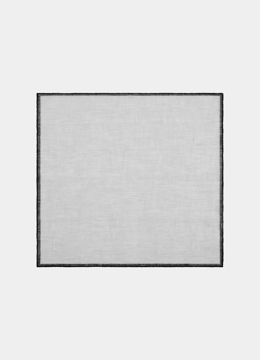 SUITSUPPLY Pure Linen by Fermo Fossati, Italy Light Grey Squares Pocket Square