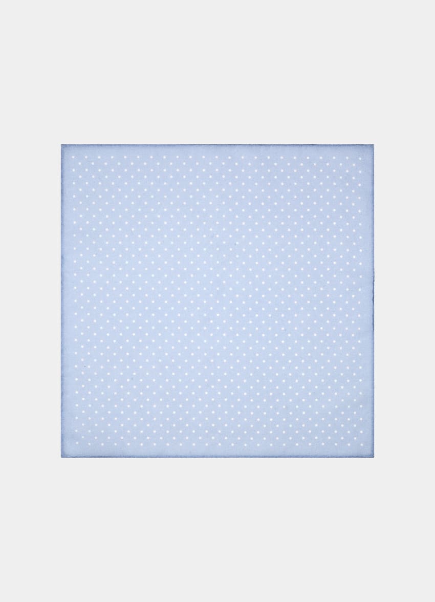 SUITSUPPLY Cotton Silk by Silk Pro, Italy Light Blue Dotted Pocket Square