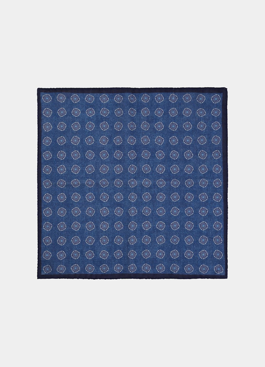 SUITSUPPLY Wool Silk by Silk Pro, Italy Navy Graphic Pocket Square