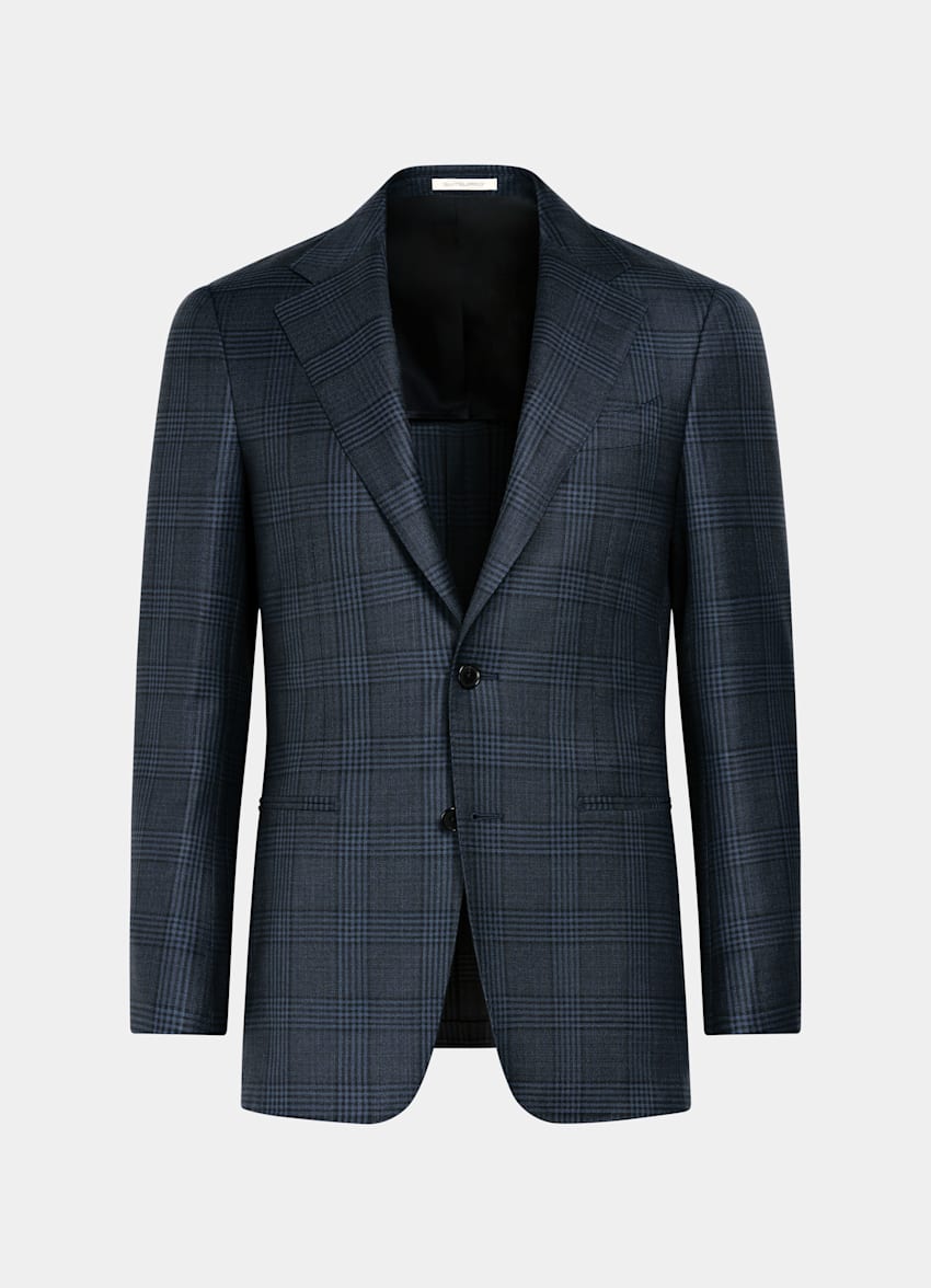 SUITSUPPLY All Season Pure Wool by Delfino, Italy Navy Checked Tailored Fit Havana Blazer