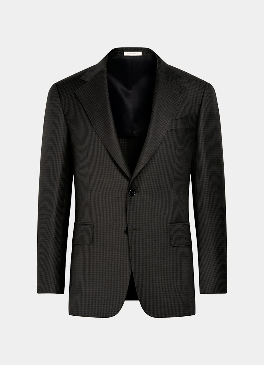 SUITSUPPLY Winter Wool Mohair by Delfino, Italy Dark Green Houndstooth Tailored Fit Milano Blazer