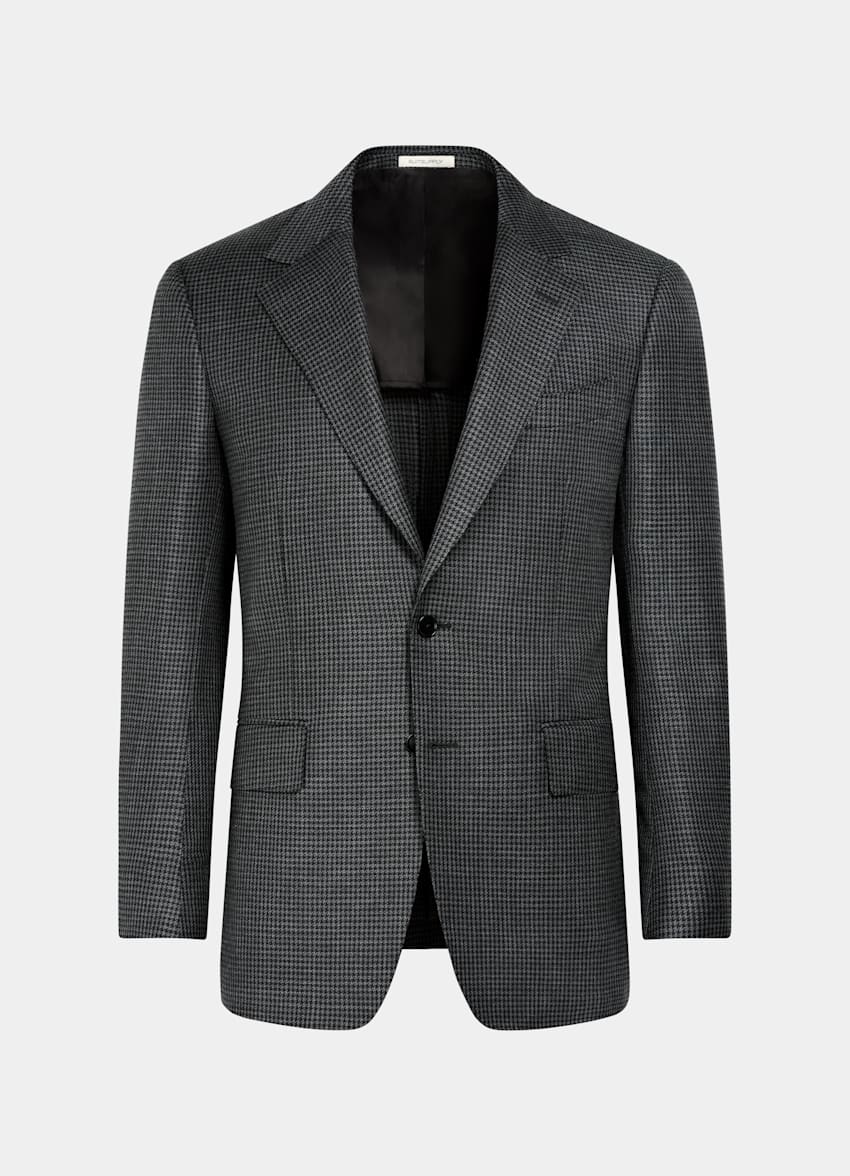 SUITSUPPLY Winter Wolle Mohair von Delfino, Italien Milano Sakko mittelgrau Hahnentrittmuster Tailored Fit
