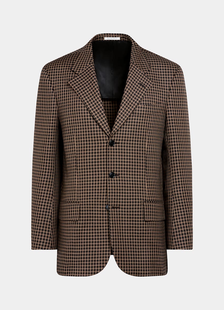 SUITSUPPLY Winter Pure Wool by Rogna, Italy Mid Brown Checked Relaxed Fit Brera Blazer