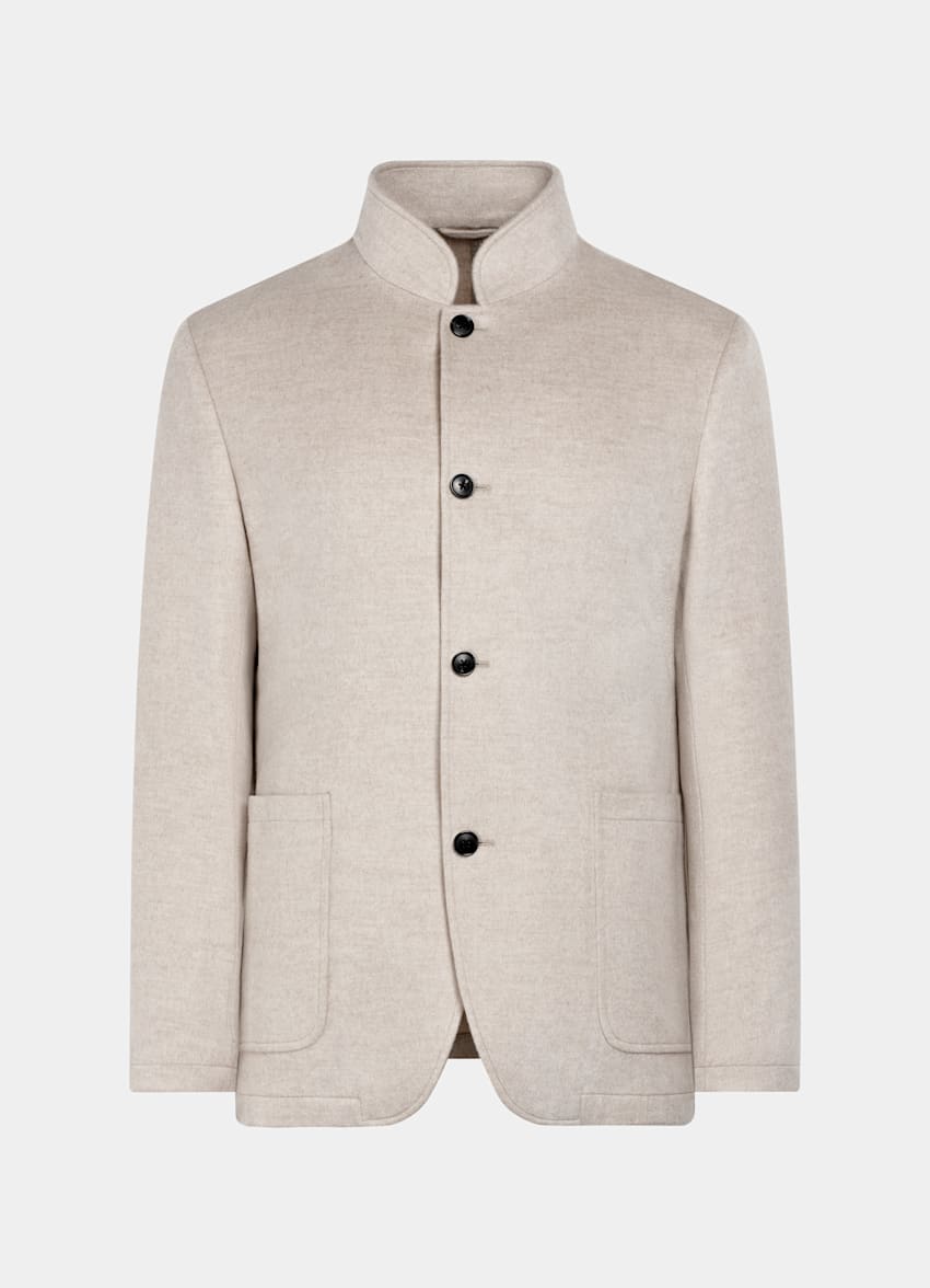 SUITSUPPLY Wool Cashmere - Winter Light Brown Relaxed Fit Shirt-Jacket