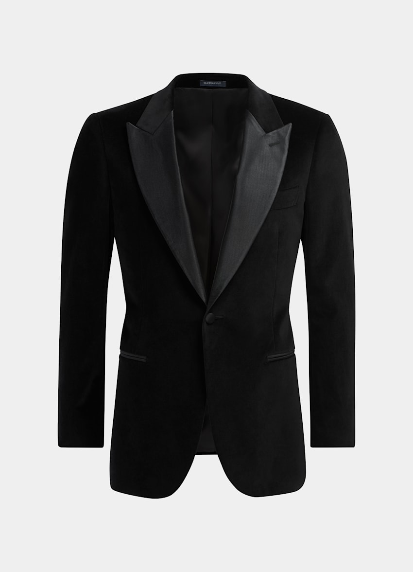 Black Lazio Tuxedo Jacket | Stretch Cotton Velvet Single Breasted ...