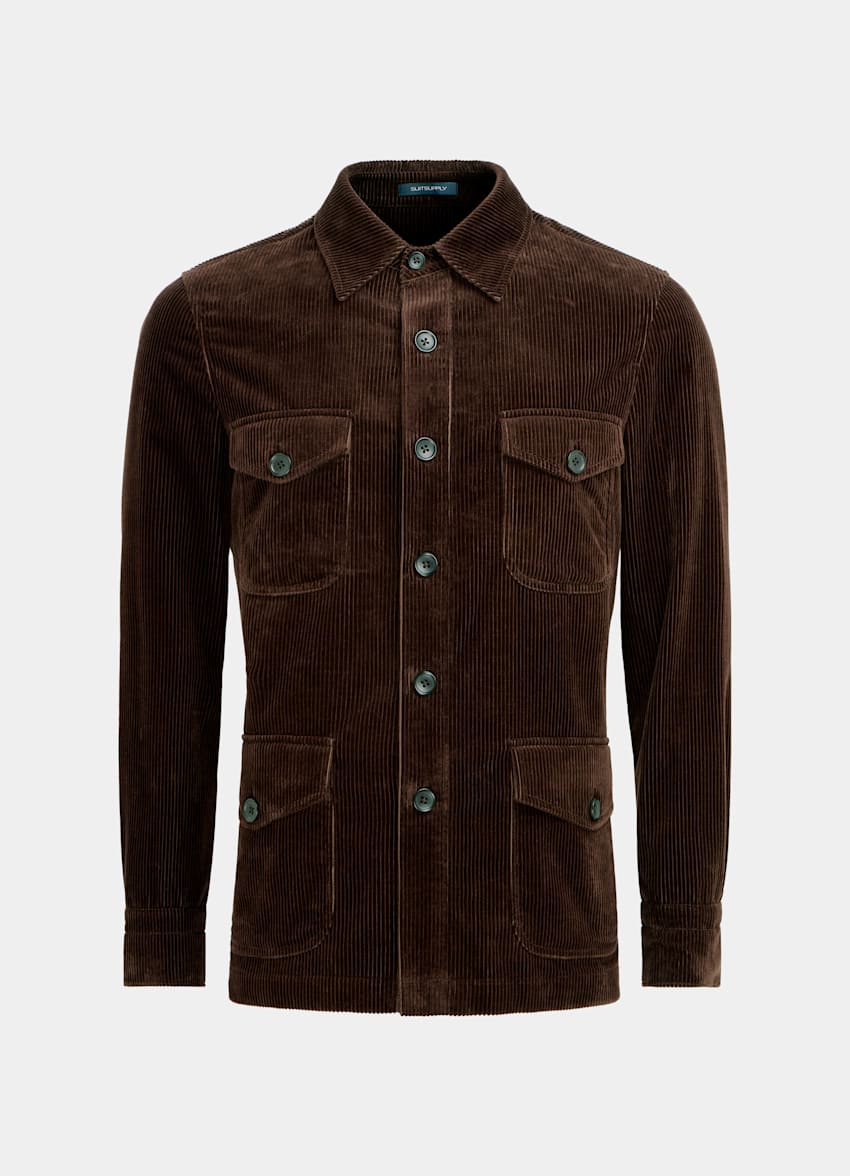 SUITSUPPLY Winter Pure Cotton by Pontoglio, Italy Dark Brown Relaxed Fit Shirt-Jacket