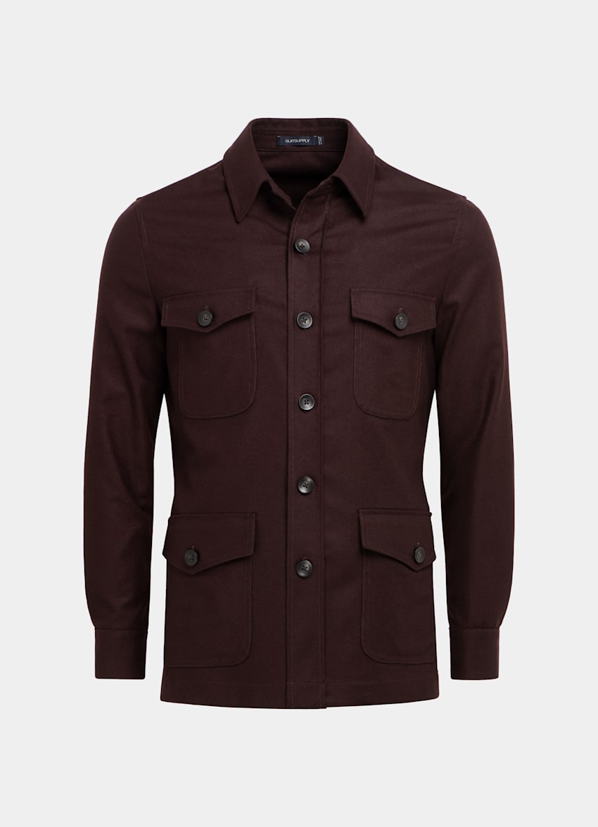 Burgundy William Shirt-Jacket in Circular Wool Flannel | SUITSUPPLY US