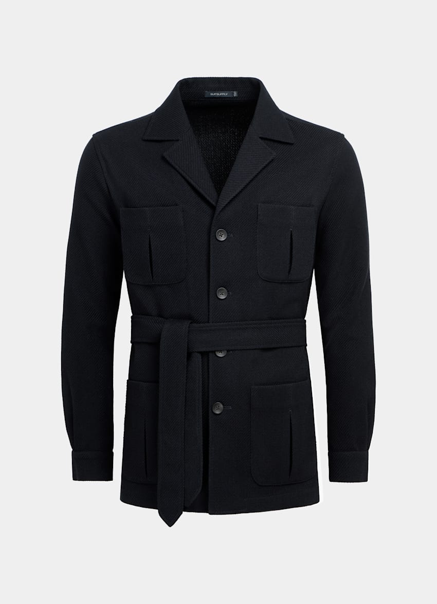 SUITSUPPLY Wool Cotton by Di Sondrio, Italy Navy Belted Safari Jacket