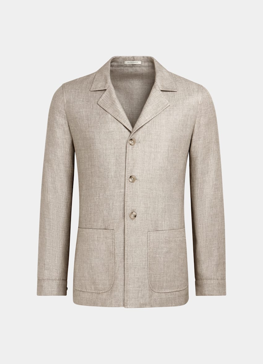 SUITSUPPLY 意大利 Ferla 生产的亚麻、羊驼毛、丝绸面料 中棕色慵懒身型衬衫式夹克