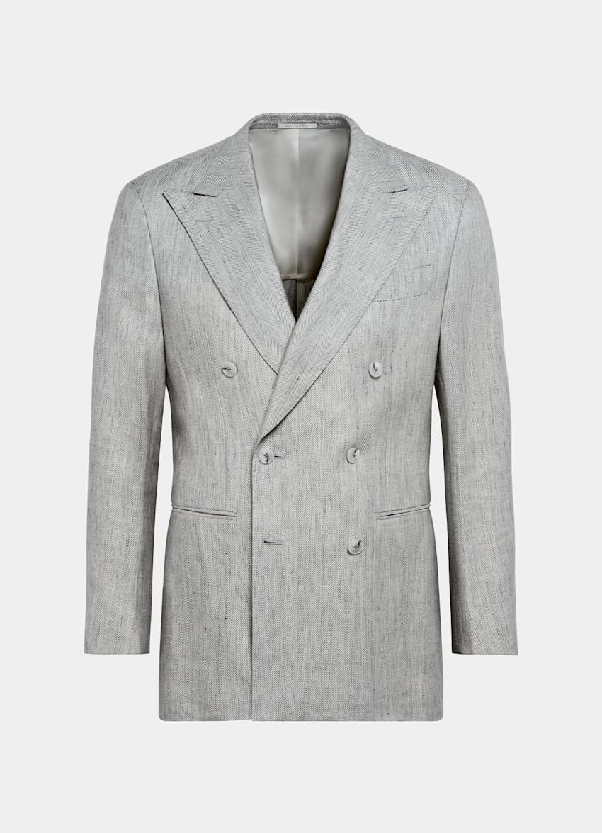 SUITSUPPLY 意大利 Drago 生产的亚麻、羊毛面料 Havana 浅灰色人字纹西装外套