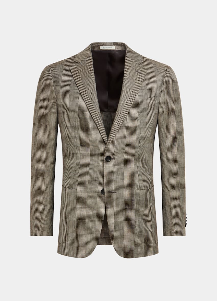 SUITSUPPLY 英国 Baird McNutt 生产的亚麻面料 Havana 中棕色格纹合体身型西装外套