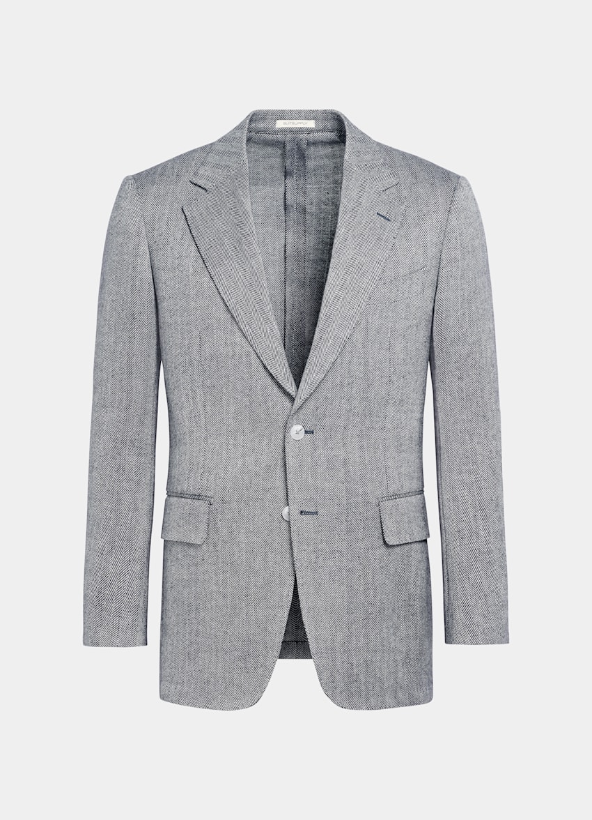 SUITSUPPLY 英国 Marling & Evans 生产的羊毛、 亚麻面料 Milano 藏青色人字纹合体身型西装外套