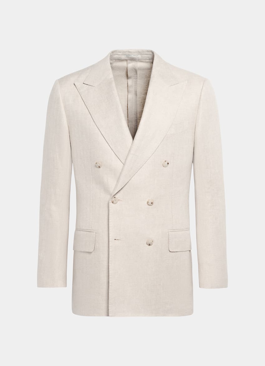 SUITSUPPLY Lin soie - Leomaster, Italie Blazer Milano coupe Tailored taupe clair à chevrons