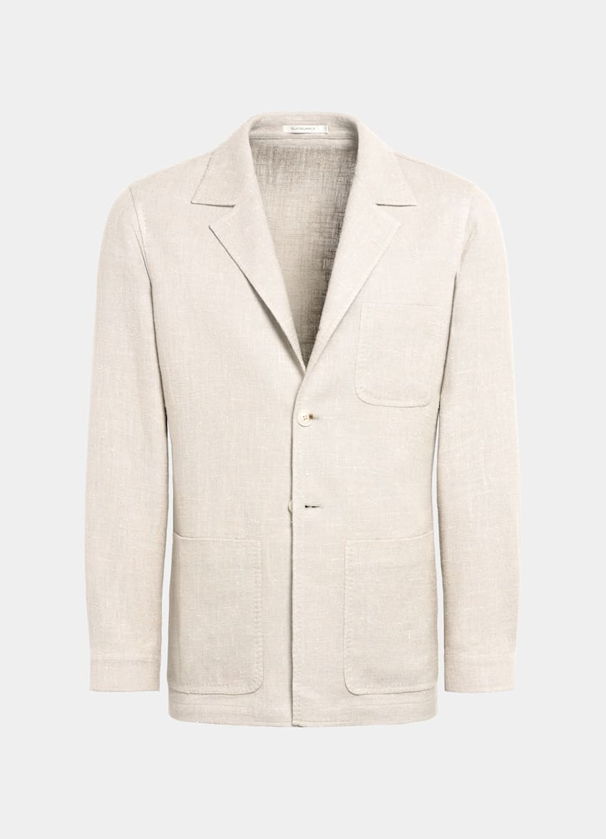 SUITSUPPLY Silk Linen Cotton by E.Thomas, Italy Light Taupe Relaxed Fit Shirt-Jacket