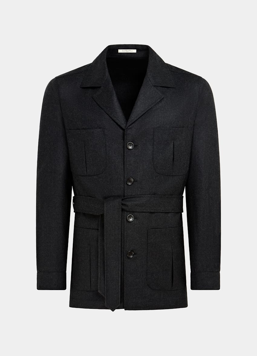 SUITSUPPLY Pure S120's Flannel Wool by Vitale Barberis Canonico, Italy Dark Grey Sahara Safari Jacket