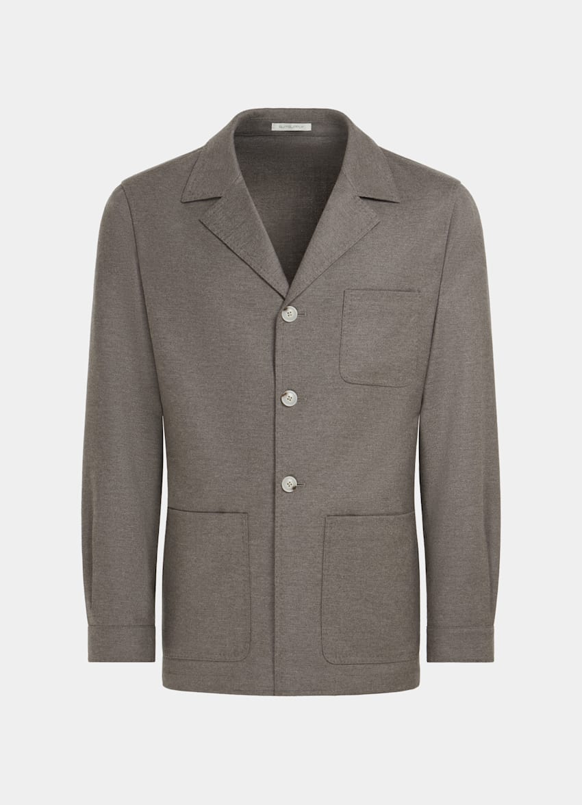 SUITSUPPLY Wool Cashmere by Rogna, Italy Taupe Greenwich Shirt-Jacket