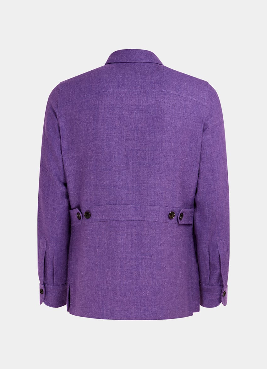 SUITSUPPLY Winter Silk Linen Cotton by E.Thomas, Italy Purple Relaxed Fit Shirt-Jacket