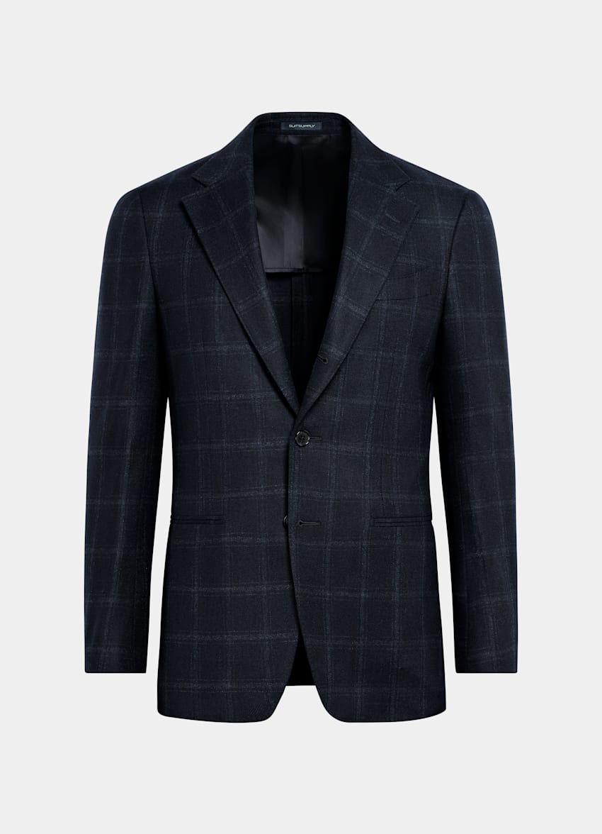 SUITSUPPLY Winter Wool Cashmere by E.Thomas, Italy Navy Checked Tailored Fit Havana Blazer