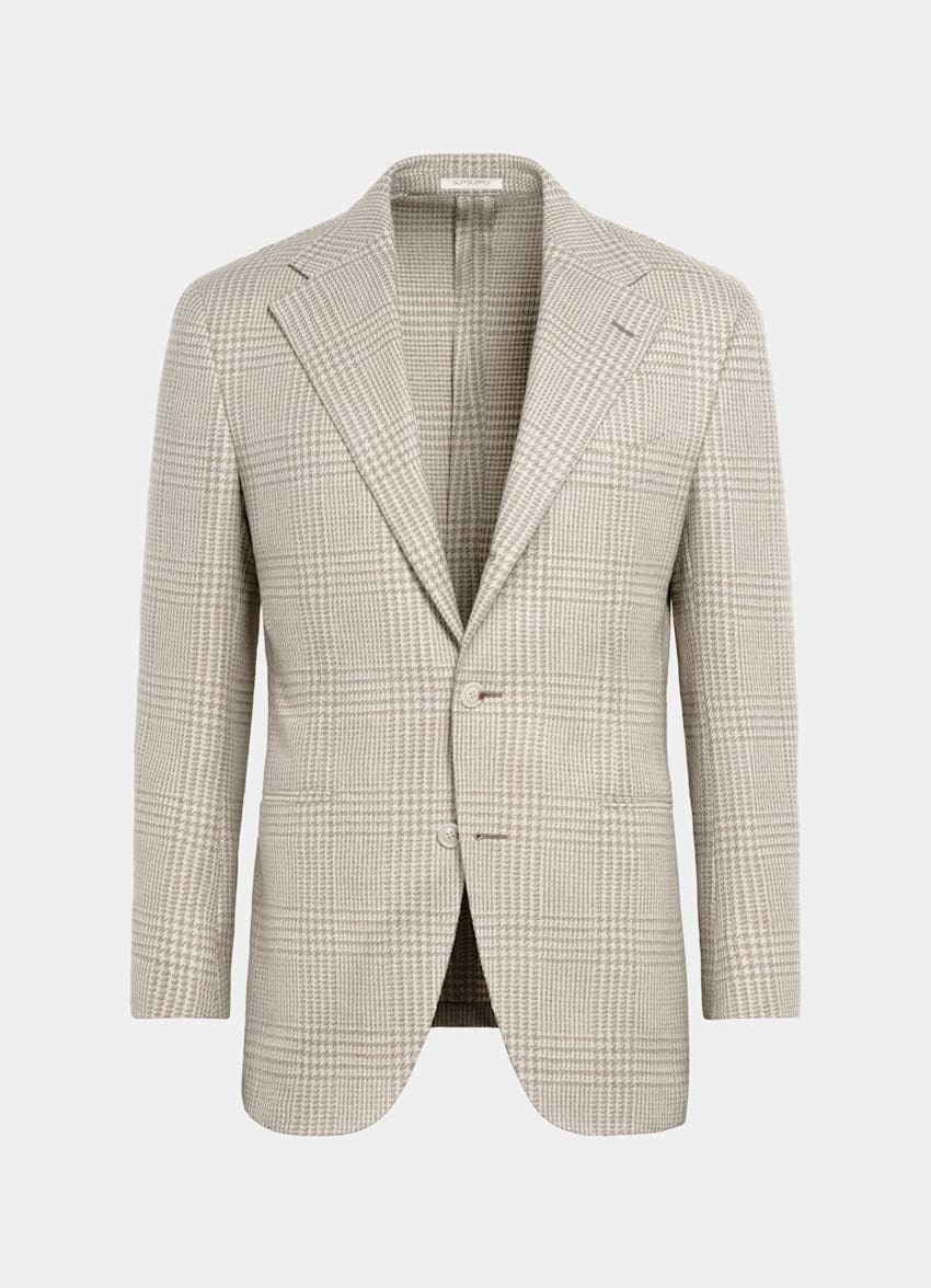 SUITSUPPLY Winter Wool Alpaca Silk by Ferla, Italy Sand Checked Relaxed Fit Roma Blazer