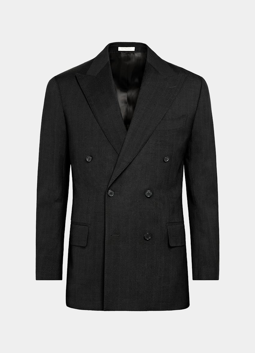 SUITSUPPLY Winter Stretch Wool Mohair by Delfino, Italy Black Herringbone Tailored Fit Milano Blazer