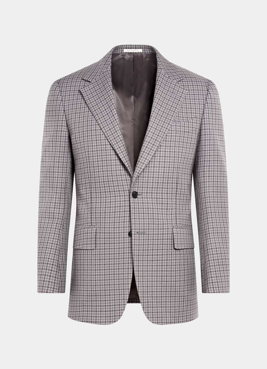 SUITSUPPLY Winter Pure Wool by Rogna, Italy Taupe Checked Tailored Fit Milano Blazer